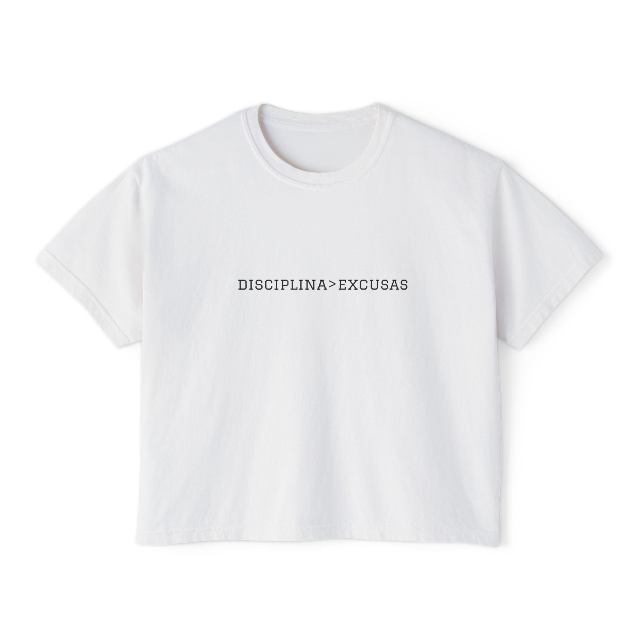 Disciplina > Excusas Boxy Tee — Minimal Spanish Motivational Crop Top