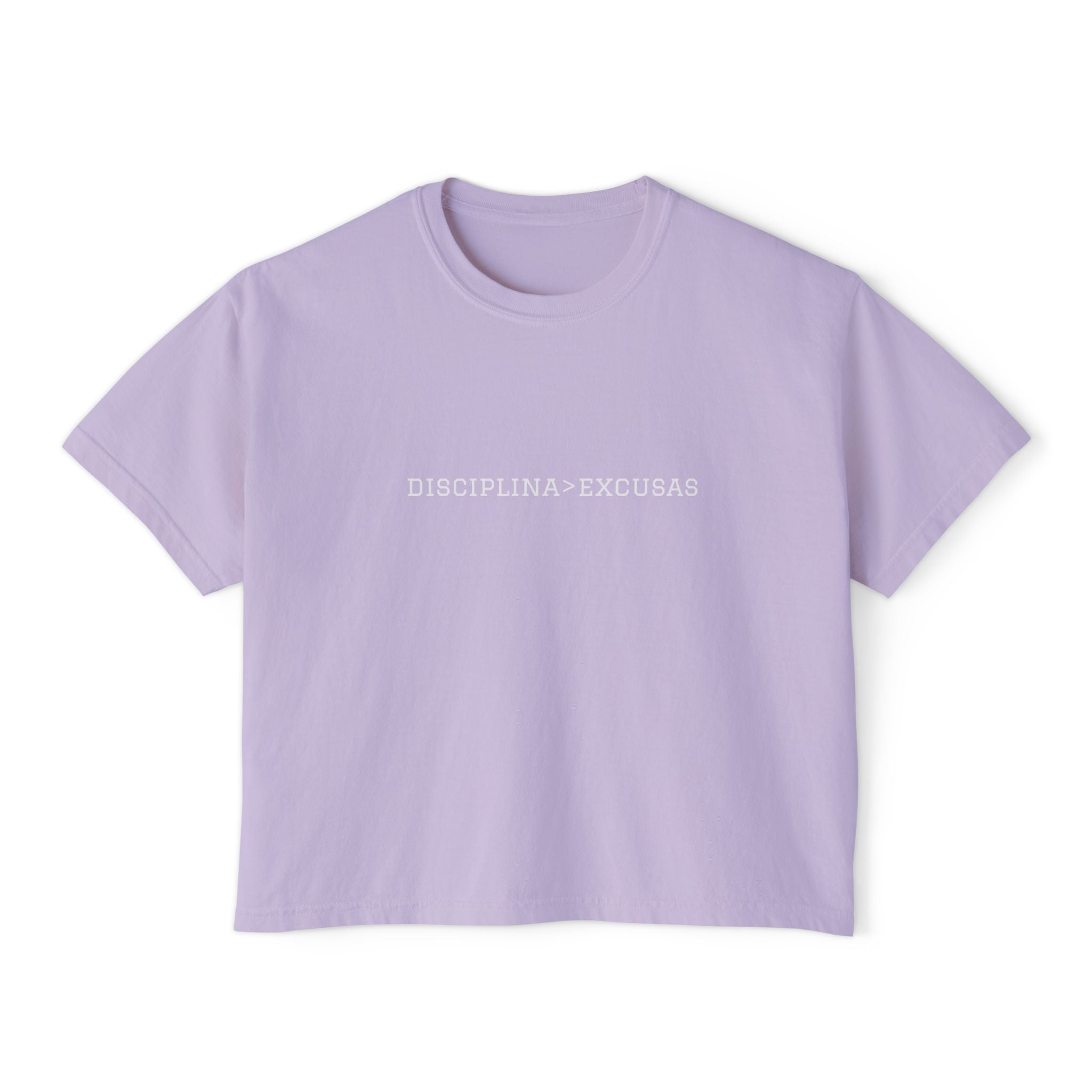 Disciplina > Excusas Boxy Tee — Minimal Spanish Motivational Crop Top