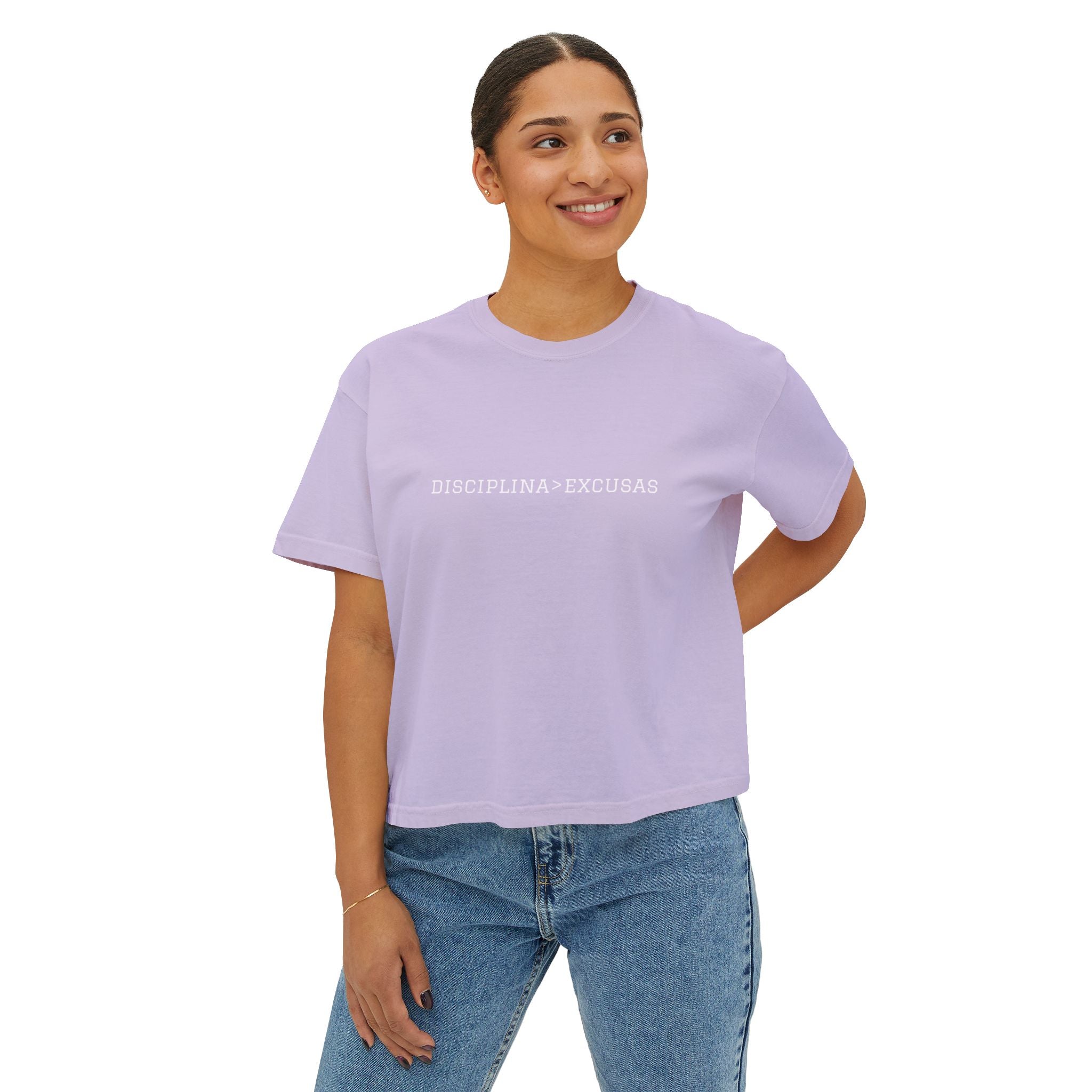 Disciplina > Excusas Boxy Tee — Minimal Spanish Motivational Crop Top