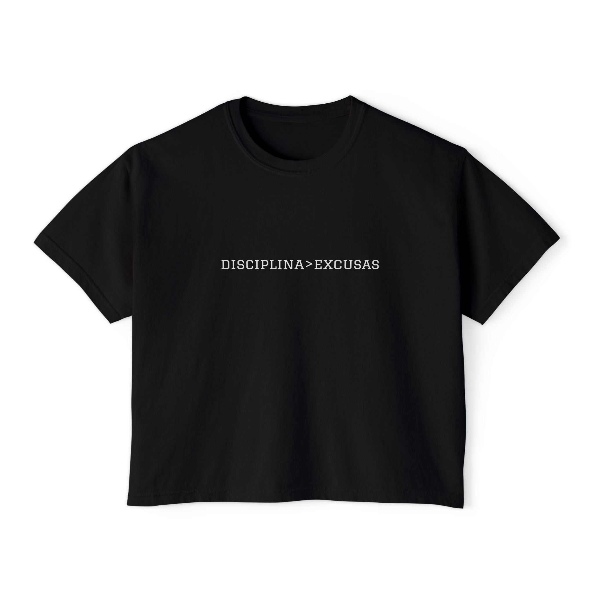 Disciplina > Excusas Boxy Tee — Minimal Spanish Motivational Crop Top