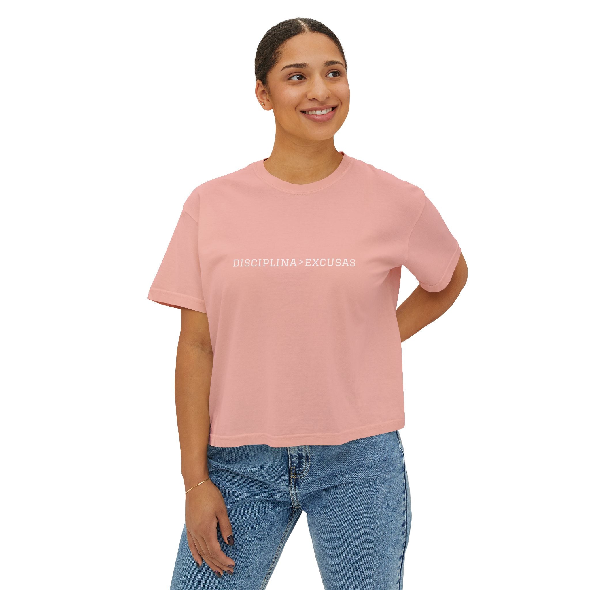 Disciplina > Excusas Boxy Tee — Minimal Spanish Motivational Crop Top